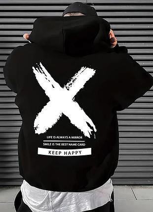 Худі loys толстовка оверсайз з принтом "keep happy", чорний xxl