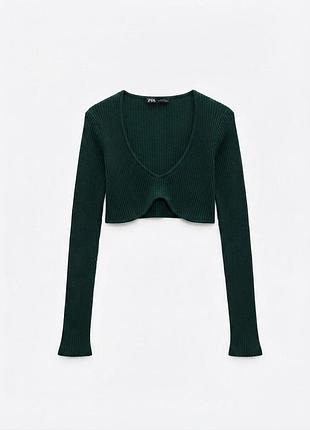 Топ кроптоп с длинным рукавом зеленый изумрудный zara