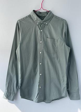 Чоловіча бавовняна сорочка gap stretch poplin / базова сорочка шавлієвого/оливкового кольору