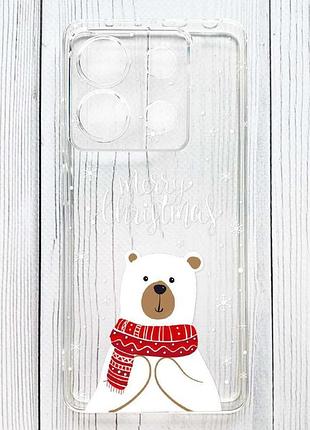 Прозрачный чехол на xiaomi redmi 15c мишка. с рождеством (принт 146)