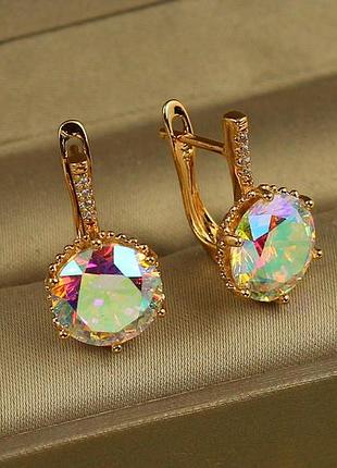 Серьги xuping jewelry с большим камнем хамелеон шестигранная оправа 2 см золотистые