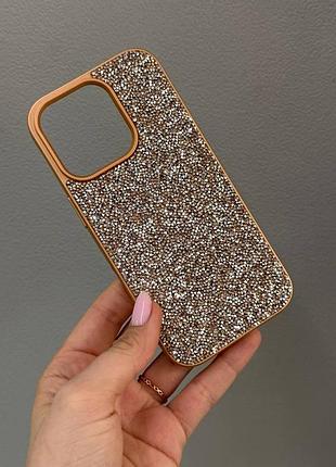 Преміум чохол зі стразами для айфона 16 про,чохол-накладка swarovski case для iphone 16 pro (золотий)