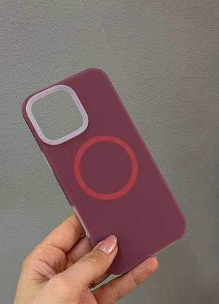 Неоновый чехол-бампер для айфон 16 про макс, чехол silicone case с микрофиброй для iphone 16 pro max (бордовый)