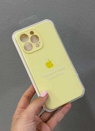 Чехол-накладка с микрофиброй для айфон 15 pro max, чехол silicone case с микрофиброй для iphone 15 pro max (лимонный)