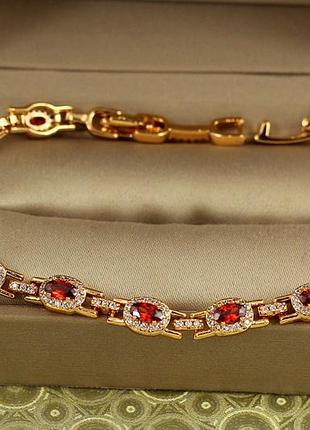 Браслет xuping jewelry мозаика с красными камнями 19 см 6 мм золотистый