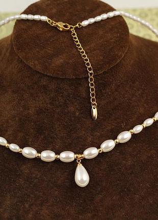 Набор xuping jewelry шепот дюны с жемчужиной капля 42+6 см золотистый