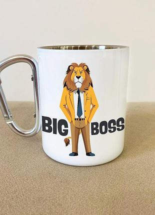Кружка металлическая с карабином туристическая "big boss" 400 мл белая