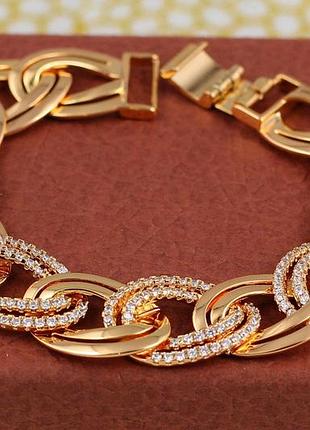 Браслет xuping jewelry двойные овальные звенья с камешками 19 см золотистый