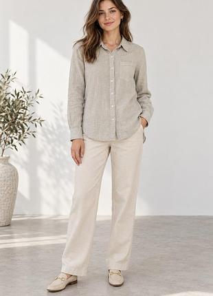 Жіноча лляна сорочка h&m linen blend сіро-бежева, розмір s