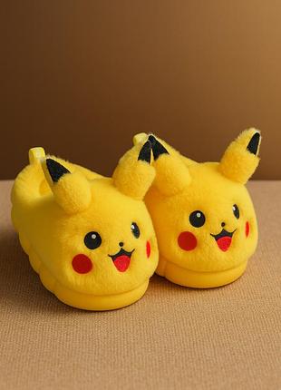 Пушистые тапочки pikachu pokémon, детские зимние тапочки, жёлтые, размер 33 (10762) 33
