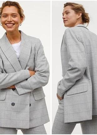 Жіночій двобортний блейзер піджак картатий s світло сірий у клітинку