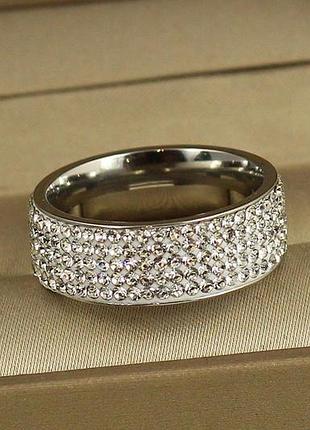 Кольцо xuping jewelry четыре дорожки камни по кругу р 17 серебристое