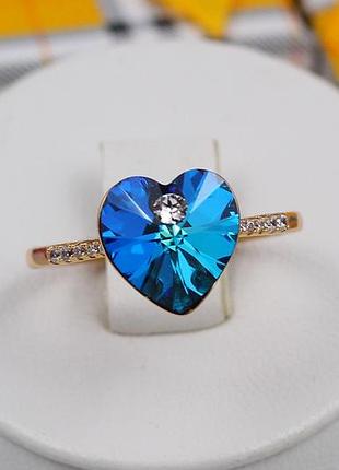 Кольцо xuping jewelry сердечко сваровски голубое хамелеон р 17 золотистое