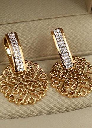 Сережки xuping jewelry дві доріжки з ажурними кругами 2,6 см золотисті