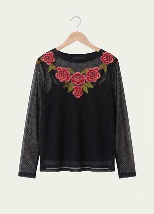 Лонгслив с вышивкой сетка + майка набор m&amp;s collection