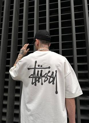 Стильна брендова футболка stussy оверсайз біла l, чорний