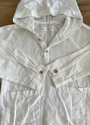 Сорочка для хлопчика або для дівчинки zara kids біла лляна з капюшоном 3-4 роки (104 см)