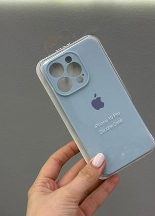 Чехол-накладка с закрытой камерой для айфон 15 pro, чехол silicone case с микрофиброй для iphone 15 pro (голубой)