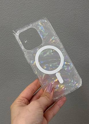 Прозрачный противоударный с блестками для айфон 16 pro,чехол tpu candy magsafe для iphone 16 pro