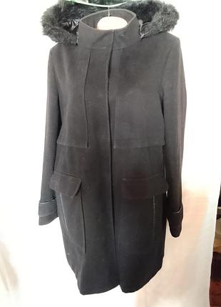 Стильное черное пальто dorothy perkins с капюшоном и мехом (р. 46 / xl), дефект
