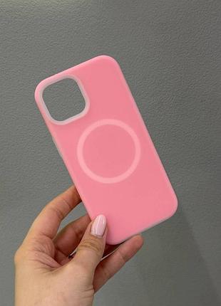 Чохол-бампер для айфон 15, чохол silicone case з мікрофіброю для iphone 15 ( рожевий)