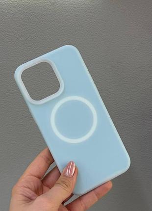 Неоновый чехол-бампер для айфон 15 про макс, чехол silicone case с микрофиброй для iphone 15 pro max (голубой)
