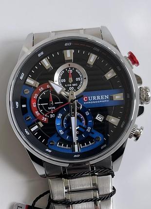 Наручний спортивний чоловічий годинник curren wh2188 сріблястий з хронографом
