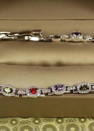 Браслет xuping jewelry мозаика с темными разноцветными камнями 19 см 6 мм серебристый