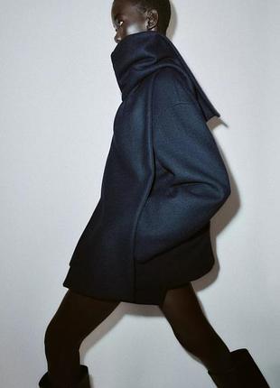 Пальто жіноче zara вовняне, синє укорочене