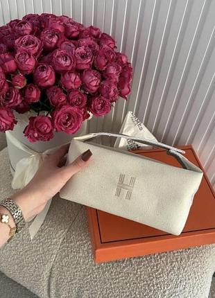 Косметичка жіноча hermes, бежева, маленька, текстиль