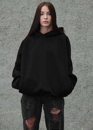 Женское оверсайз худи толстовка на флисе с капюшоном without art black