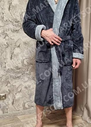 Халат махровый мужской теплющий с капюшоном 44,46,48,50,52,54,56,58,60,62,64 3xl