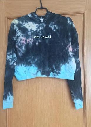 Короткое худи кофта с капюшоном тай дай i am unwell