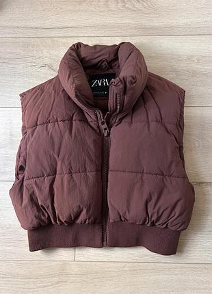 Жилетка жіноча zara шоколадна вкорочена