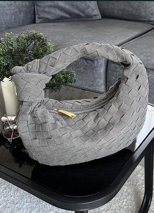 Сумка жіноча під bottega veneta сіра плетена