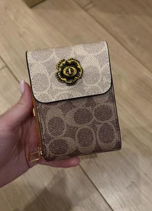 Гаманець жіночий coach шкіряний бежевий з коричневим