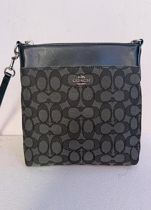 Сумкa coach-класична, з фірмового жакарду та шкіри, чорна , із монограмним  візерунком, унісекс,через плече