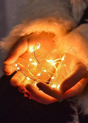 Led гирлянда на гибкой проводе теплый свет 10 м 100 led. светодиодная гирлянда нить с usb питанием