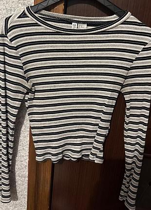 Лонгслів жіночий h&m в смужку чорно-сіро-білий