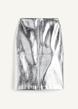 Серебряная кожаная юбка h&amp;m