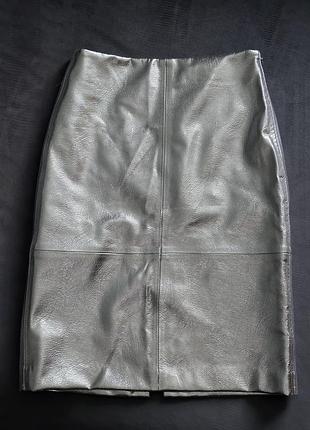 Серебряная кожаная юбка h&amp;m 4