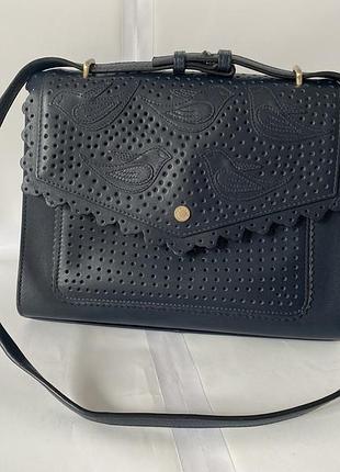 Шкіряна сумка від відомого британського бренду radley london з лінійки selby street punch; кожаная сумка с перфорацией и тисненым узором в виде птиц
