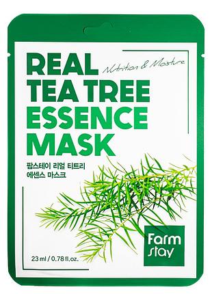 Тканинна маска для обличчя farmstay real tea tree зволожувальна з екстрактом чайного дерева 23 мл daily skin care