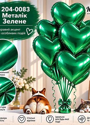 Металік зелене воздушные шарики фольгированные сердца