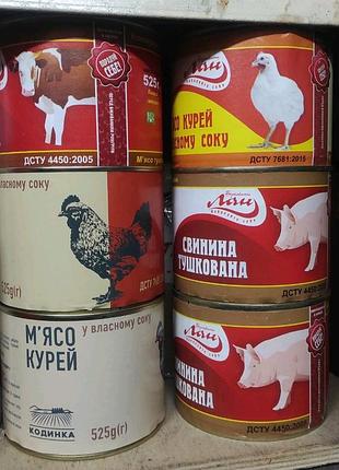 М'ясні консерви: свинина, яловичина, курка