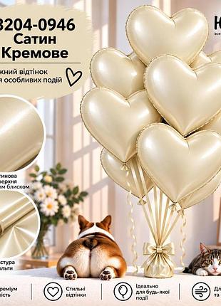 Сатин кремове воздушные шарики фольгированные сердца