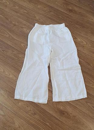 Легкие белые льняные брюки-кюлоты h&amp;m (размер xs)