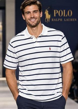 Чоловіче поло polo ralph lauren xl біле в смужку 100% бавовна