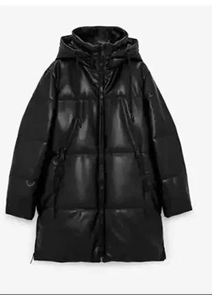 Пуховик пуфер зимнее пальто экокожа р s zara зара
