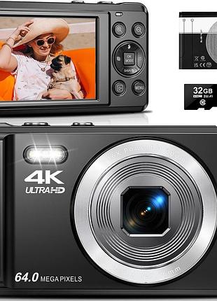 Цифрова камера 4k ultrahd-64.0 mega pixels компактна цифрова камера, фотоапарат + картка пам'яті 32 гб